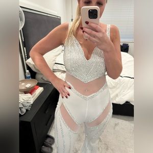 Thomas runway western lady jumpsuit! White rhinestone